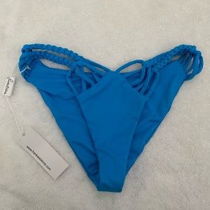 Frankie’s Bikinis Mary Jane Bottoms Blue Large NWT